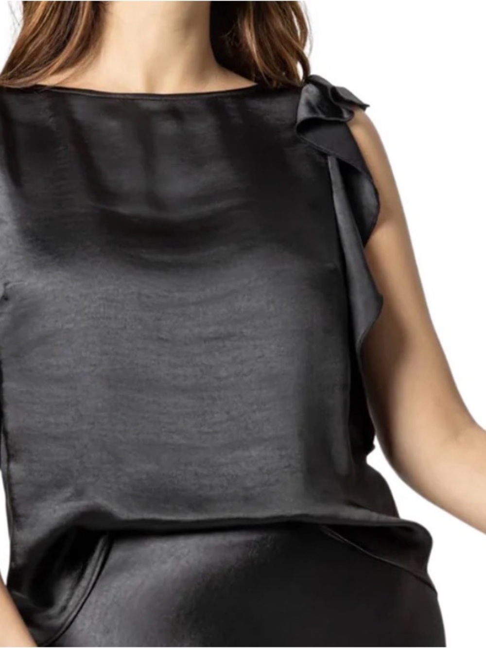 Lilli P Satin Black Satin Sleeveless Bow-Shoulder Top